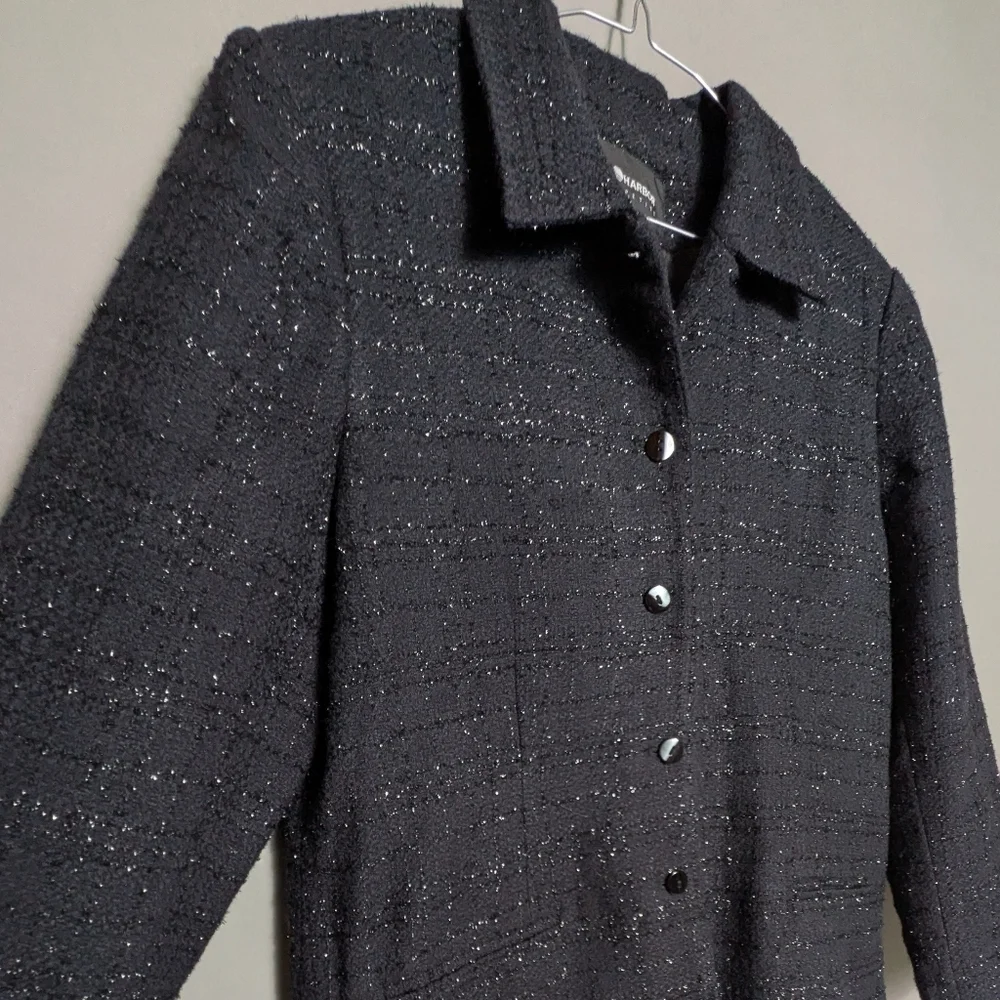 Sag Harbor Vintage Petite Black Metallic Tweed Blazer Classic Jacket Plus Size